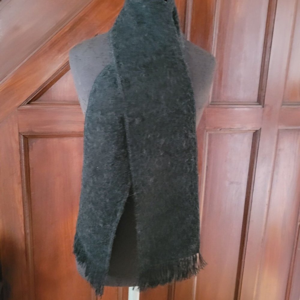 MINT ANDEAN SUN Scarf  Alpaca Gray Fringed Blue PERU 32" x 7"